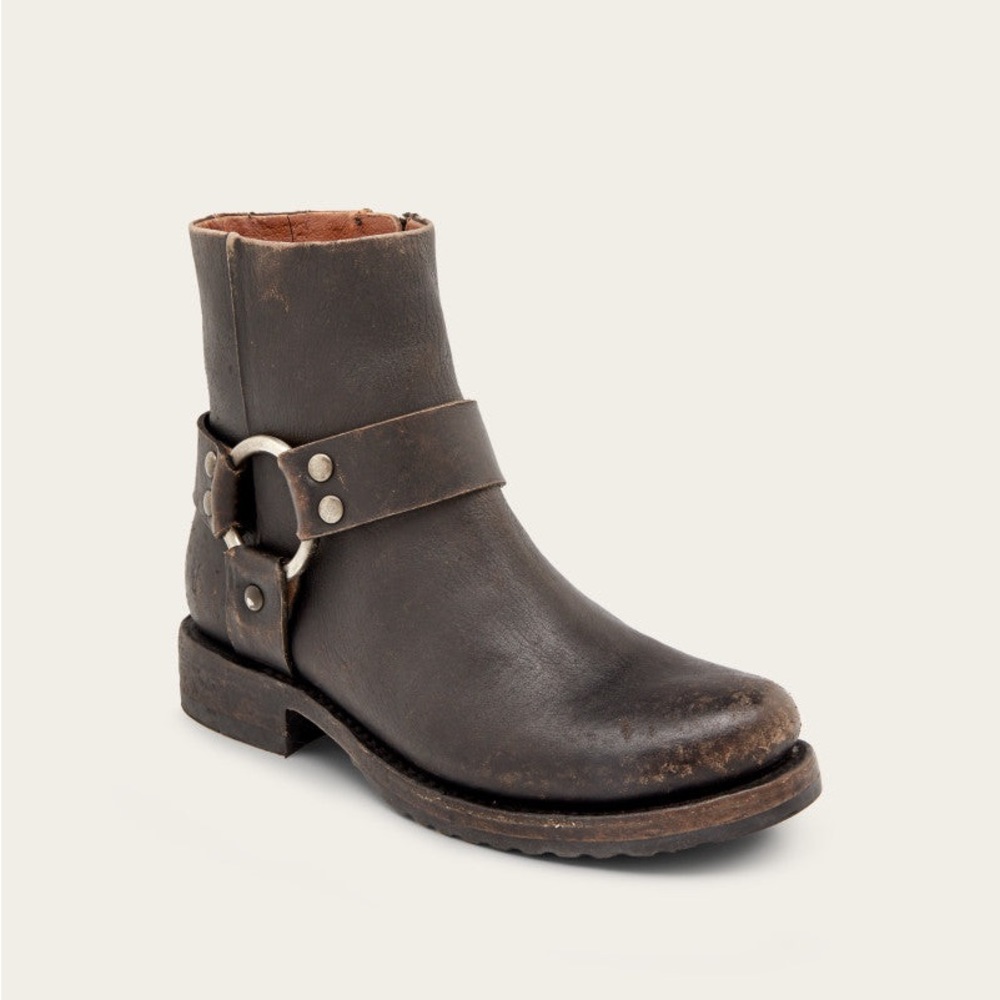 FRYE Veronica Harness Short Leather Boots Antiqued Black